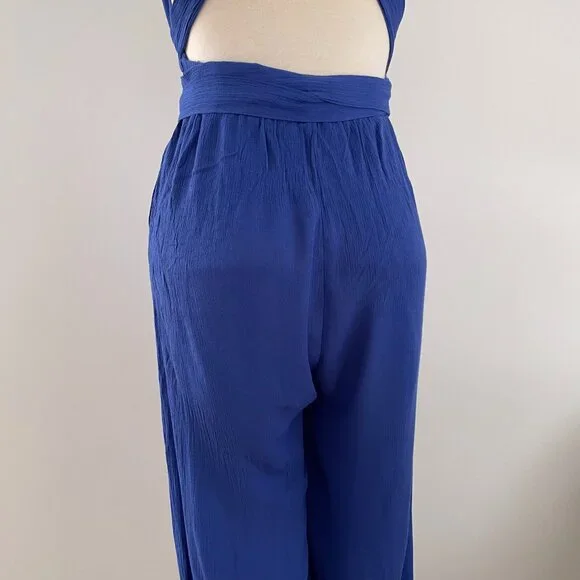 Lulus Lolinda Halter Convertible Jumpsuit Size Medium Blue Gauze - Picture 10 of 13